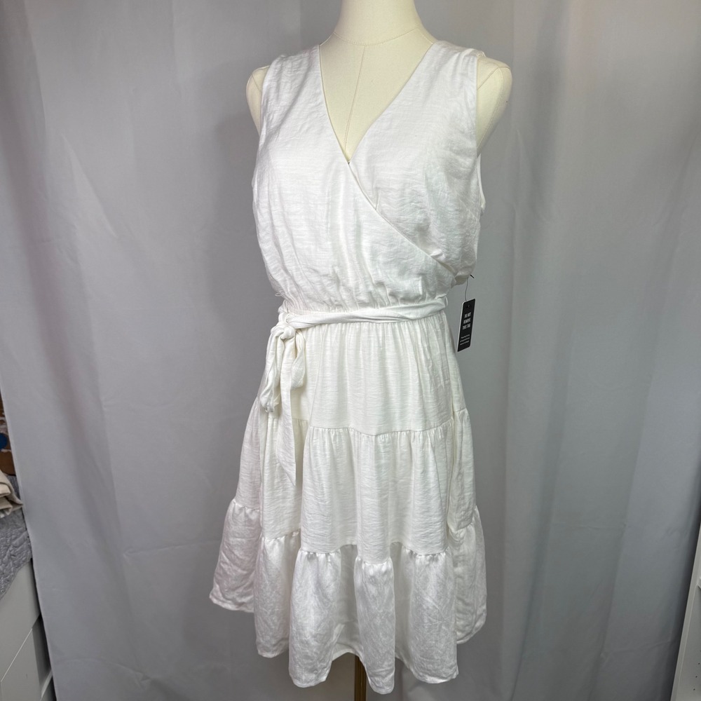 Express White Sleeveless V-Neck Tiered Midi Dress with Belt Size S NWT